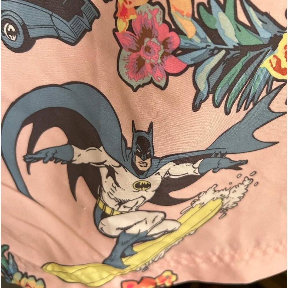 Batman Robin Pink Hawaiian Bathing Suit Shorts Swim Trunks Size L